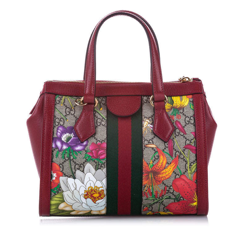 Small GG Flora Ophidia Satchel Red and Brown GHW