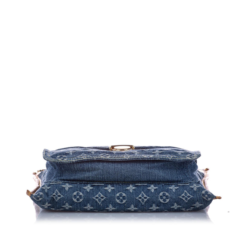 Monogram Denim Sac Plat Blue and Brown SHW