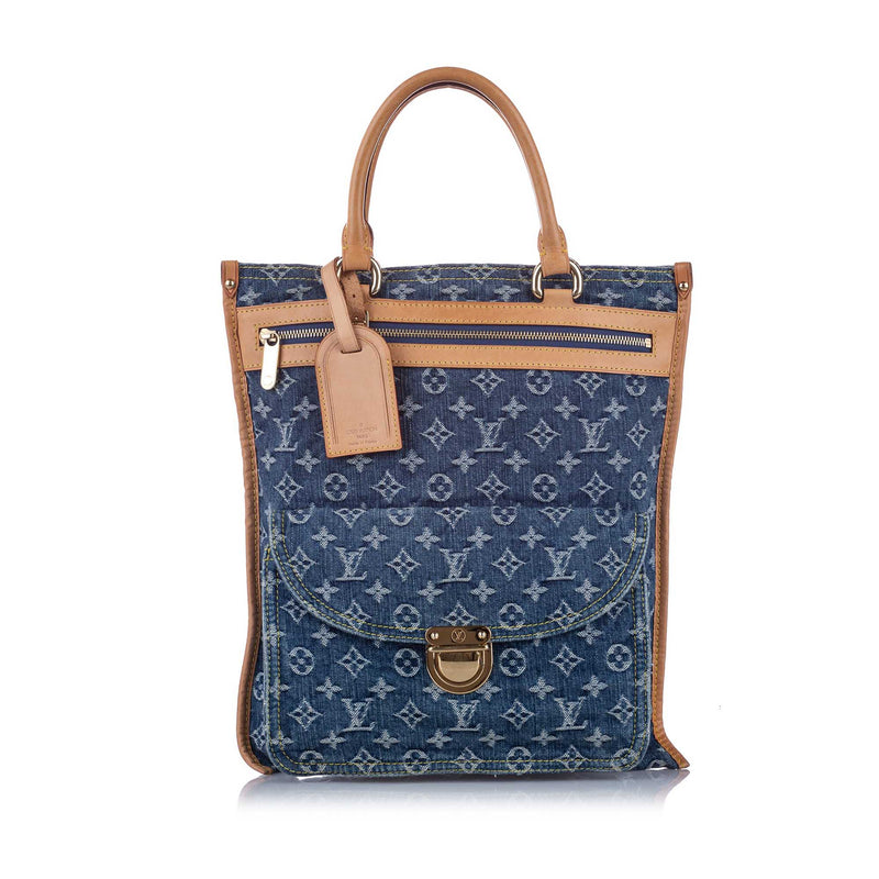 Monogram Denim Sac Plat Blue and Brown SHW