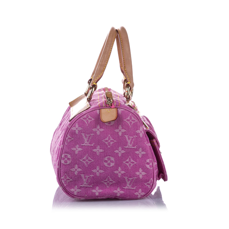 LOUIS VUITTON Neo Speedy Denim Monogram Satchel Bag Pink