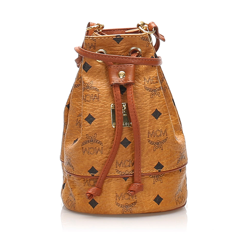 Visetos Leather Drawstring Bucket Bag Brown