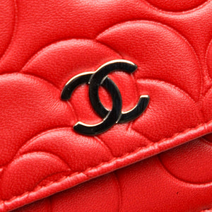Camellia Lambskin Leather Wallet on Chain Red SHW