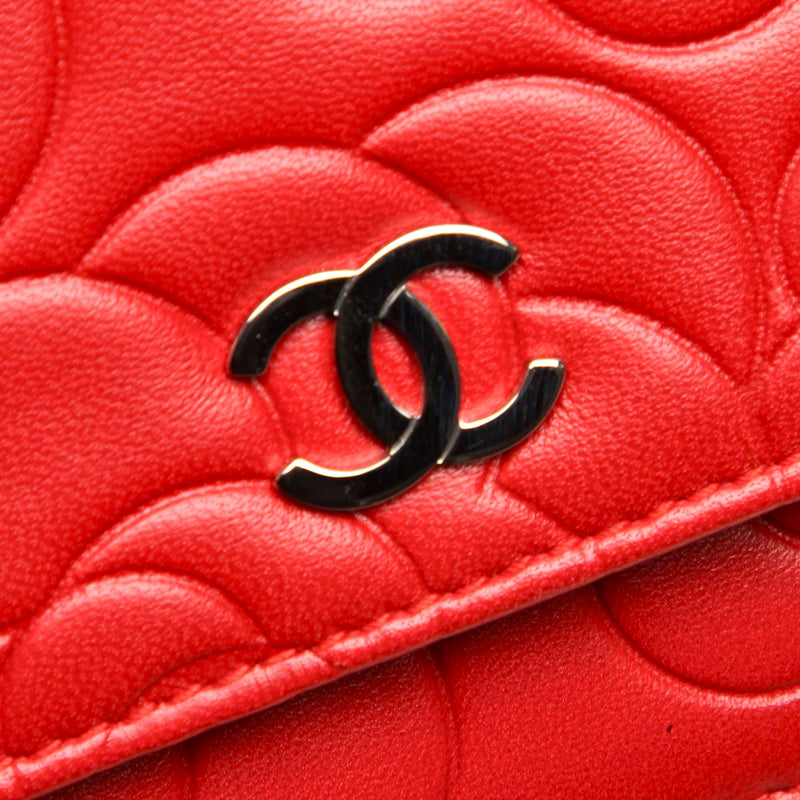 Camellia Lambskin Leather Wallet on Chain Red SHW