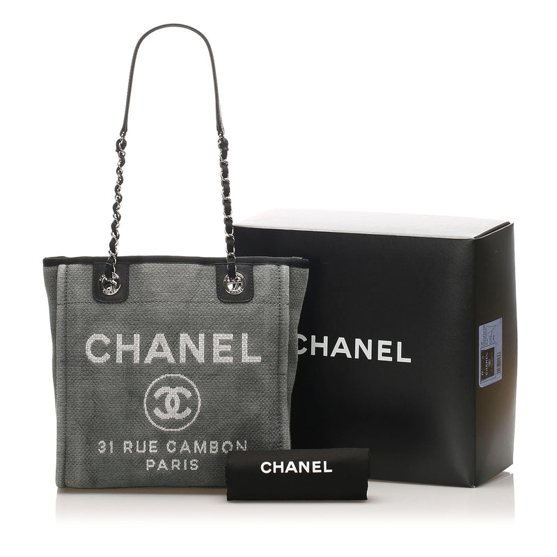Chanel Deauville Canvas Tote Bag Gray