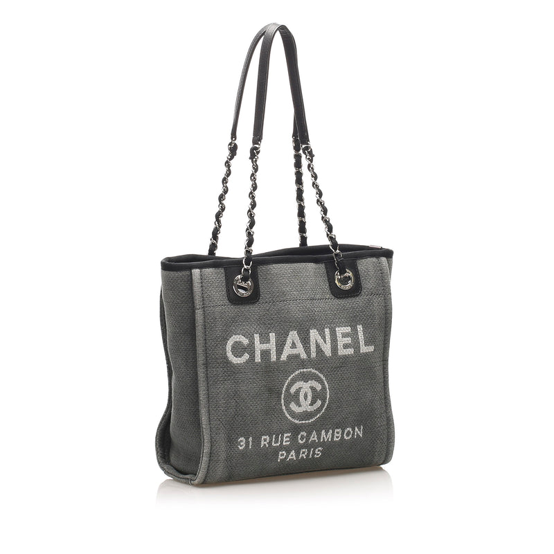 Chanel Deauville Shopper Tote Grey/ Black Canvas