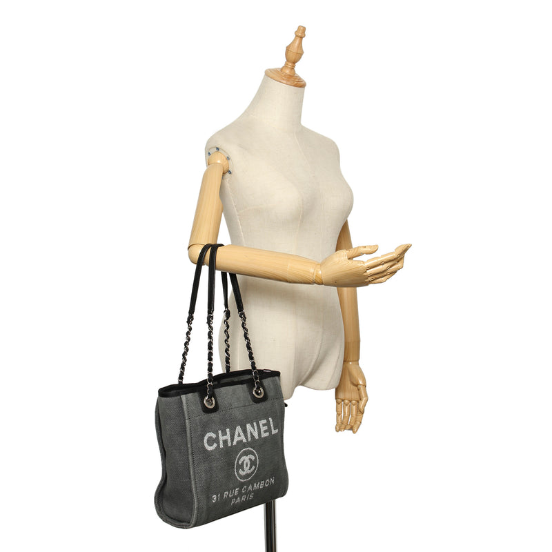 Chanel Deauville Canvas Tote Bag Gray