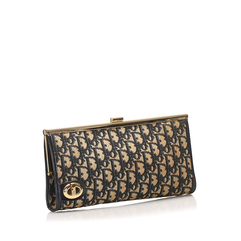 Oblique Canvas Clutch Bag Brown and Beige GHW