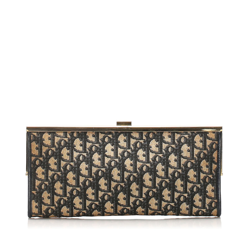 Oblique Canvas Clutch Bag Brown and Beige GHW