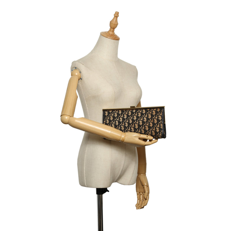 Oblique Canvas Clutch Bag Brown and Beige GHW