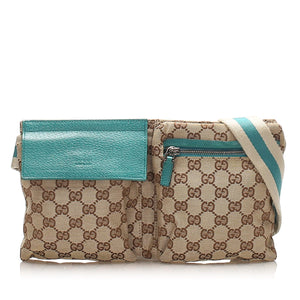 GG Canvas Belt Bag Beige and Blue SHW