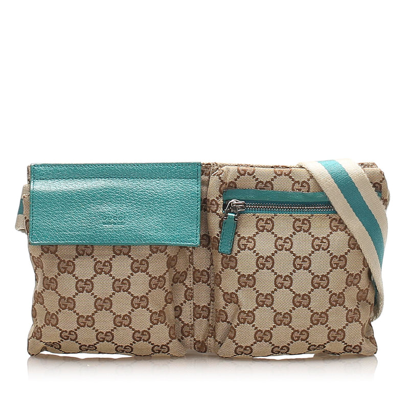 GG Canvas Belt Bag Beige and Blue SHW
