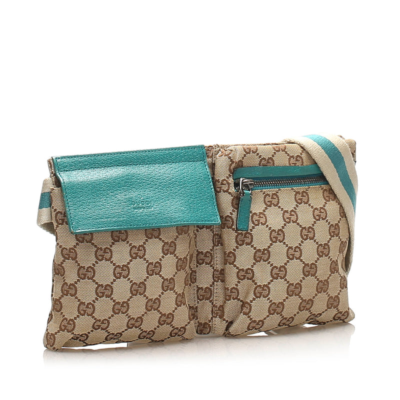 GG Canvas Belt Bag Beige and Blue SHW