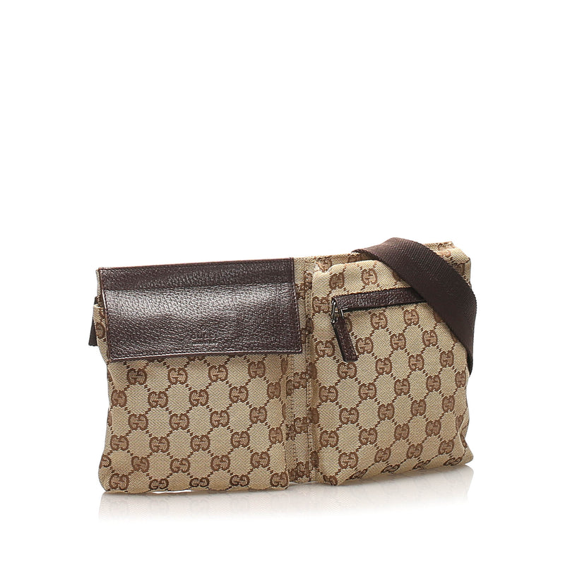 GG Canvas Belt Bag Beige and Dark Brown SHW