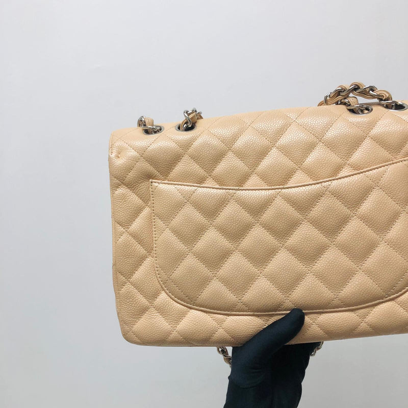 Single Flap Jumbo in Beige Caviar with SHW