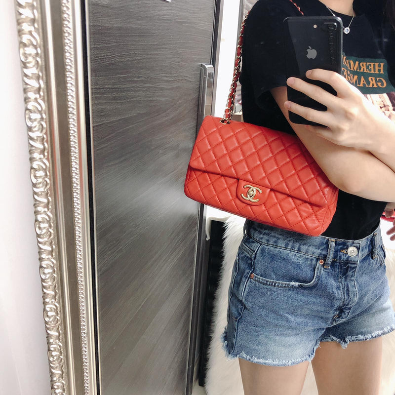 Timeless Classic Calfskin Double Flap Red Bag