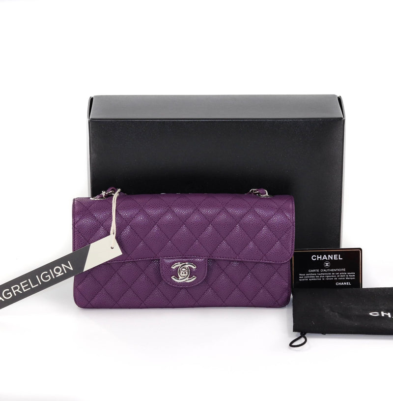 East West Purple Caviar Flap Shoulder Bag