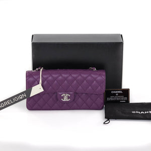 East West Purple Caviar Flap Shoulder Bag