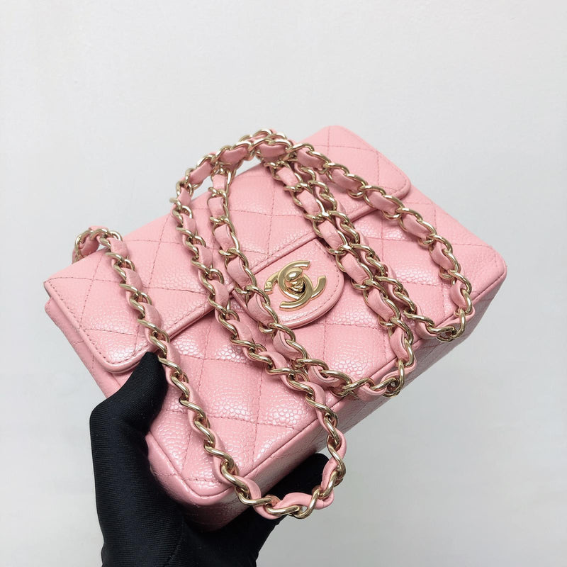 Chanel Pink Mini Flap Bag Quilted Patent Leather Rectangular