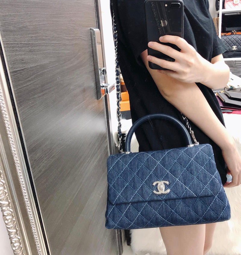 Blue Denim Quilted Medium Coco Handle Flap