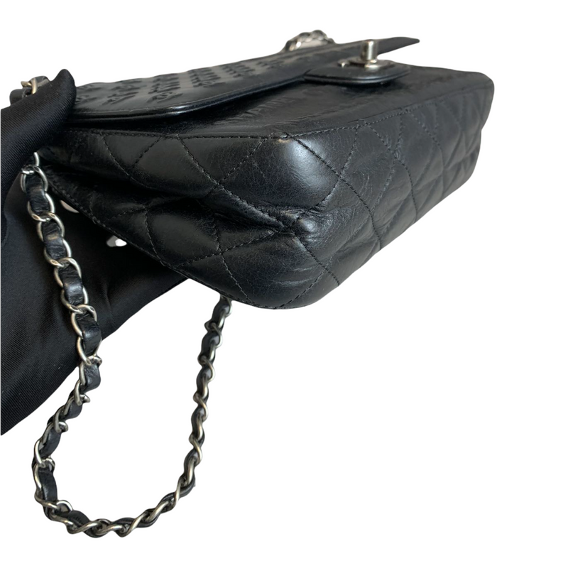 Embossed Calfskin Leather Flap Black RHW