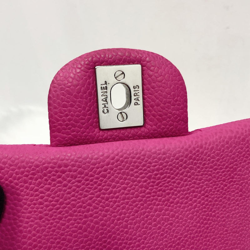 Square Mini Flap Bag Quilted Caviar Leather with SHW Hot Pink