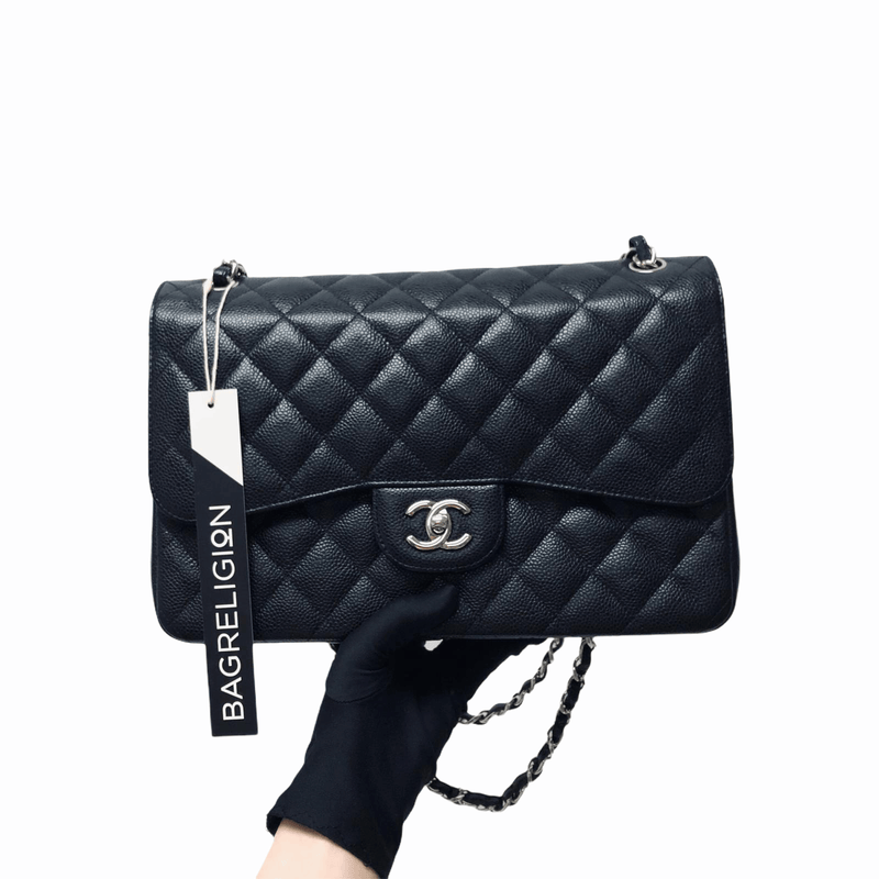 Classic Double Flap Jumbo Bag in Black Caviar with SHW