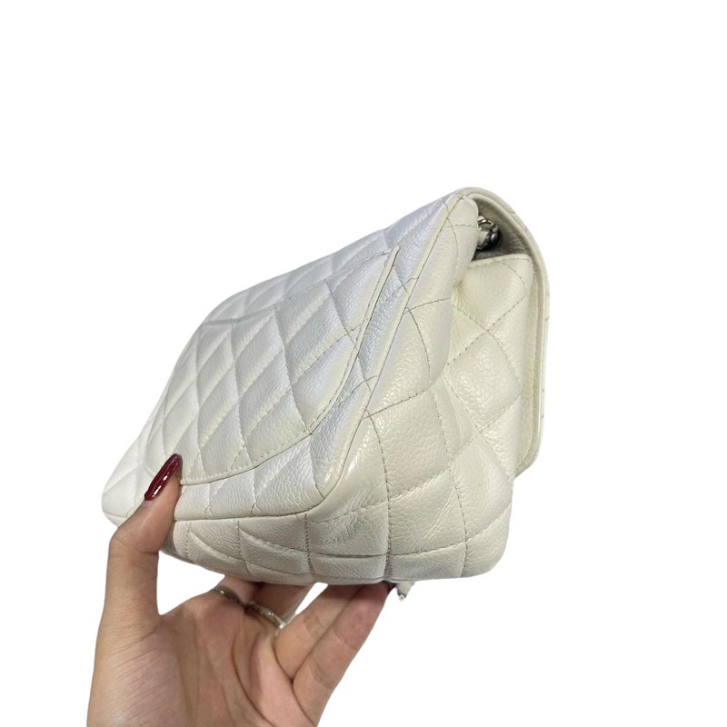 Square Mini Flap Caviar White SHW