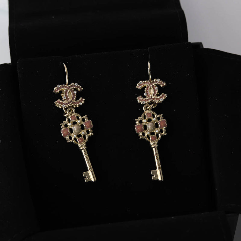 Dangling CC Key Piercing Earrings