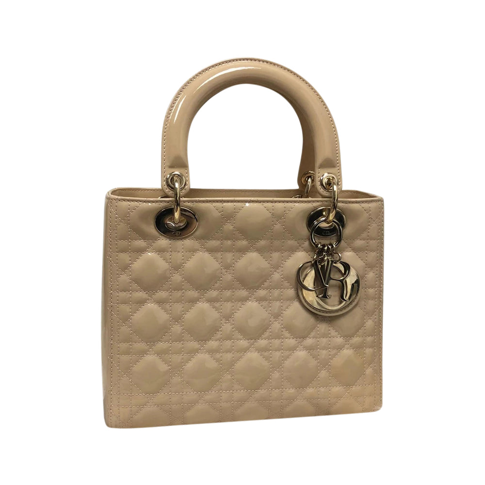 Lady Dior Patent Cannage Medium Bag in Beige