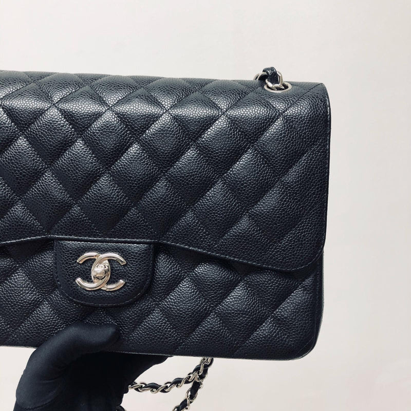Classic Double Flap Jumbo Bag in Black Caviar with SHW