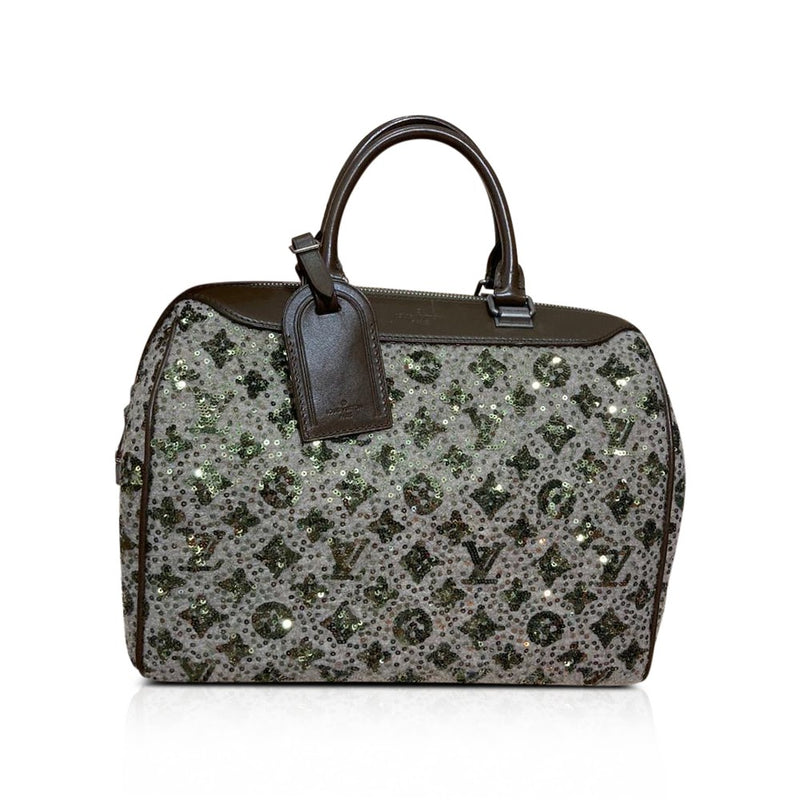 Brown & Green Monogram Sequin Sunshine Express Speedy 30