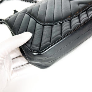 Medium Classic Double Flap So Black Chevron Bag