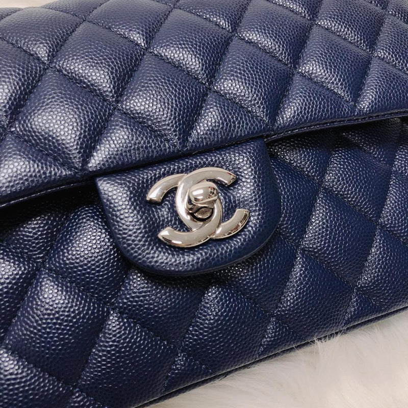 Small Double Flap Bag in Navy Blue Caviar with SHW