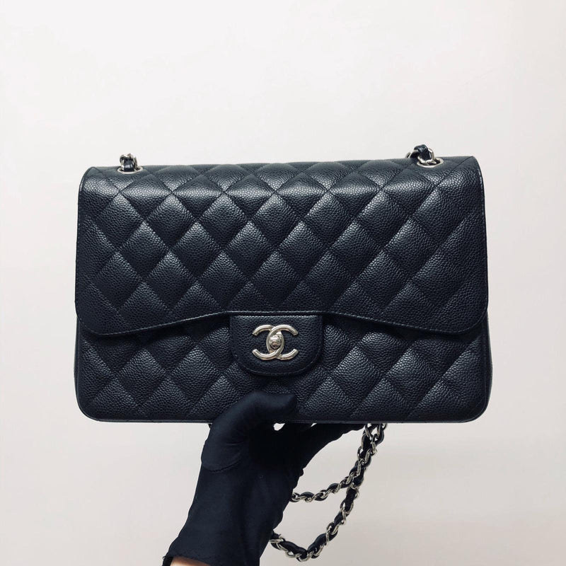 Classic Double Flap Jumbo Bag in Black Caviar with SHW