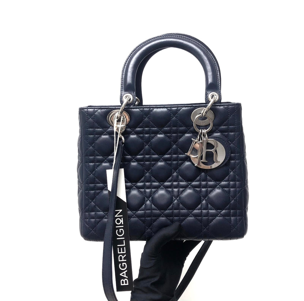 Cannage Lambskin Lady Dior Medium Dark Blue