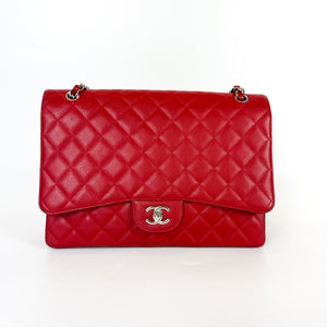 Classic Single Flap Maxi in Red Caviar Leather with SHW