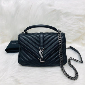 Medium Chevron College Leather Bag Black