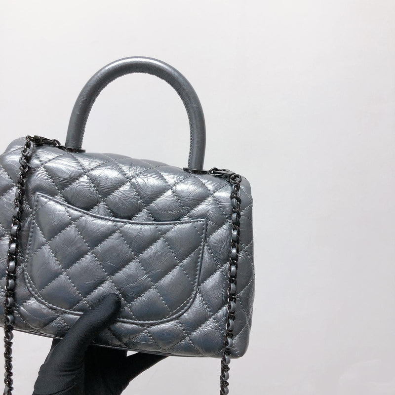 Quilted Mini Coco Handle Flap Silver