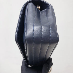 Calfskin Chevron Quilted Mini Statement Flap Navy Blue