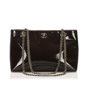 CC Chain Patent Leather Shoulder Bag Brown - Bag Religion