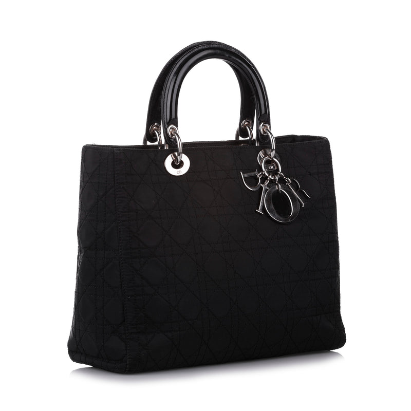 Cannage Lady Dior Nylon Handbag Black - Bag Religion