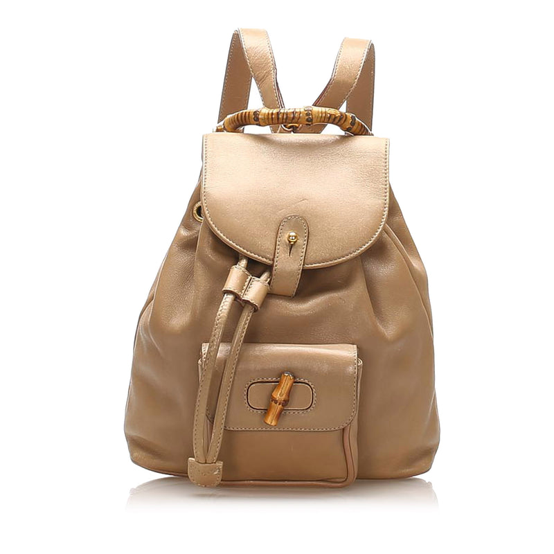 Bamboo Drawstring Leather Backpack Brown - Bag Religion