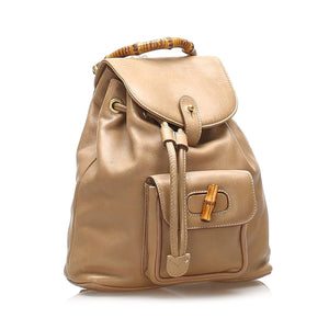 Bamboo Drawstring Leather Backpack Brown - Bag Religion
