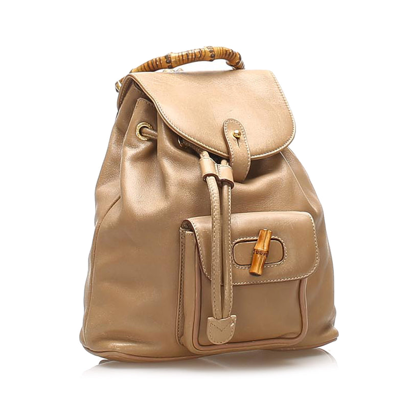 Bamboo Drawstring Leather Backpack Brown - Bag Religion