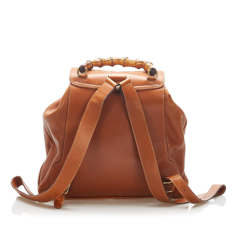 Bamboo Drawstring Leather Backpack Brown - Bag Religion