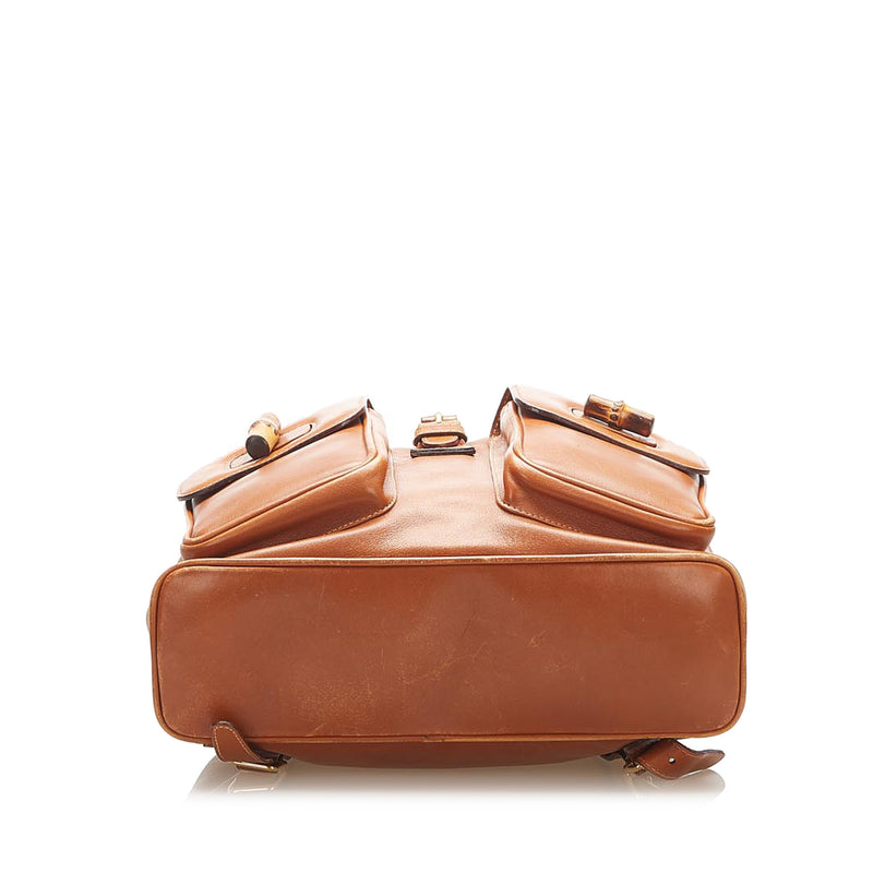 Bamboo Drawstring Leather Backpack Brown - Bag Religion