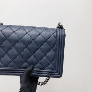 New Medium Blue Le Stitch Boy Quilted Calfskin Leather with RHW