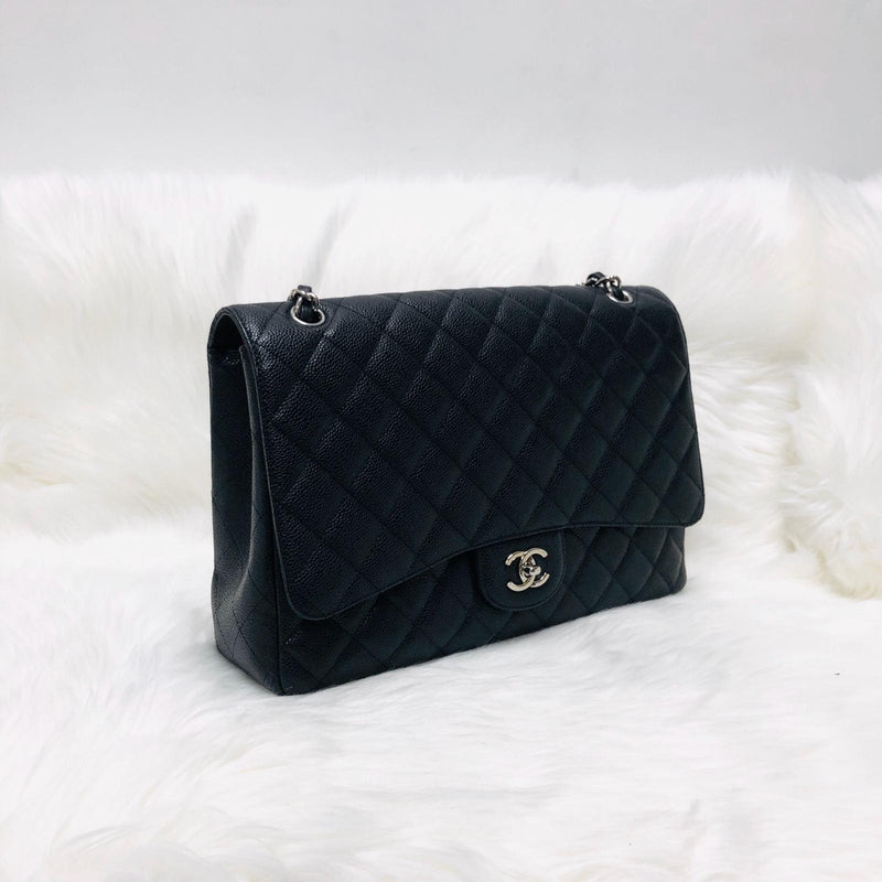 Classic Single Flap Maxi in Black Caviar Leather with SHW