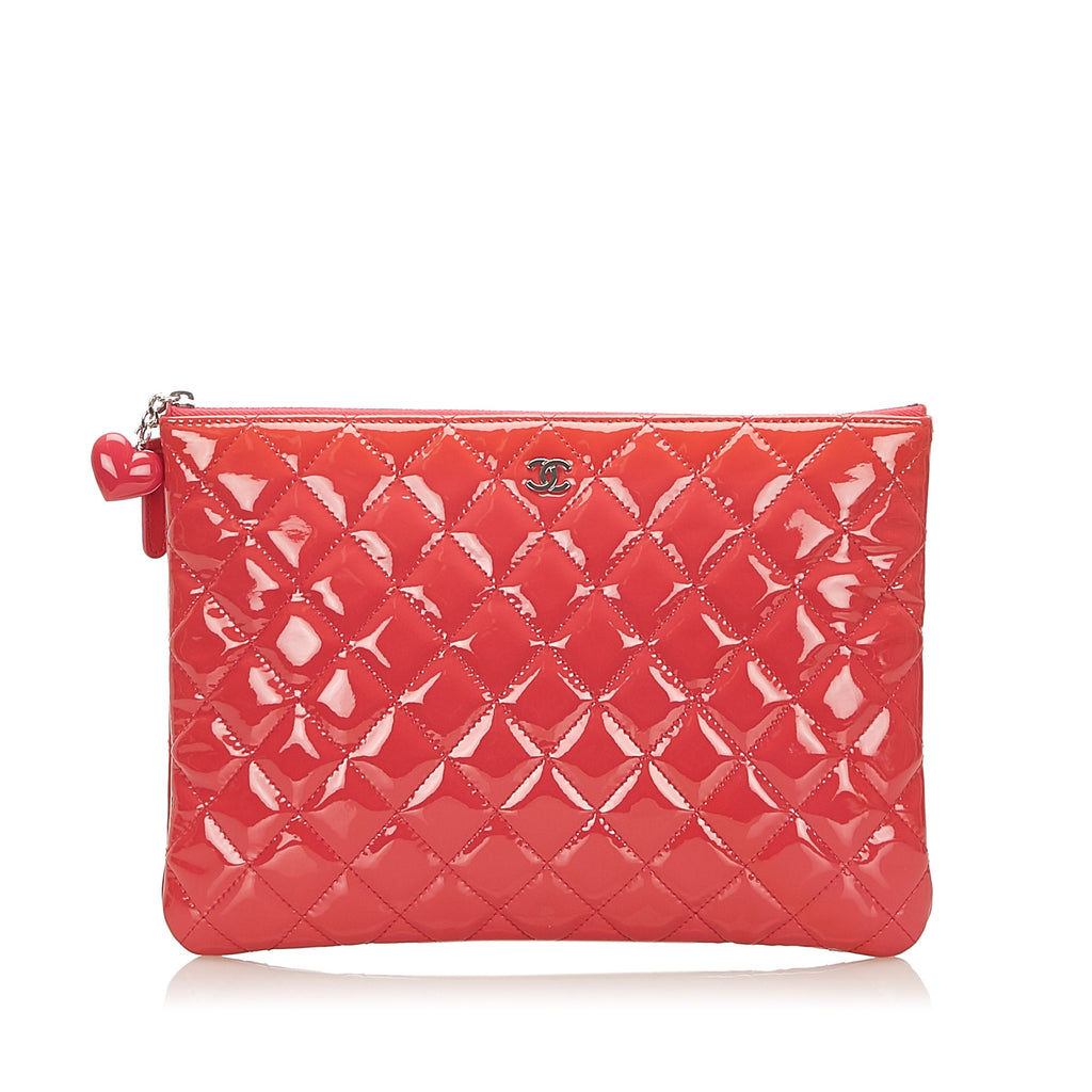 Matelasse CC Patent Leather Clutch Bag Red - Bag Religion