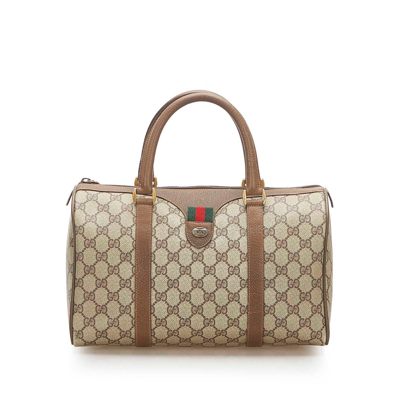 Gucci GG Supreme Web Boston Bag Brown